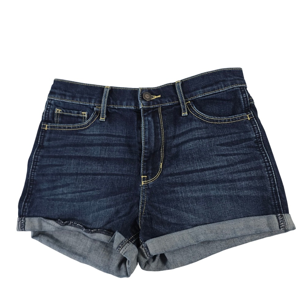 Hollister Short-Short High Rise Dark Wash Denim Cuffed Jean Shorts Size 3 W26
